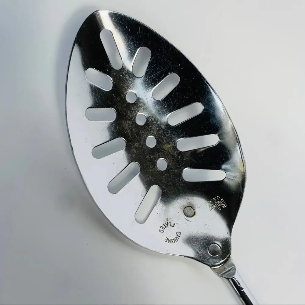 Vintage Foley Chrome Plated Slotted Serving Spoon